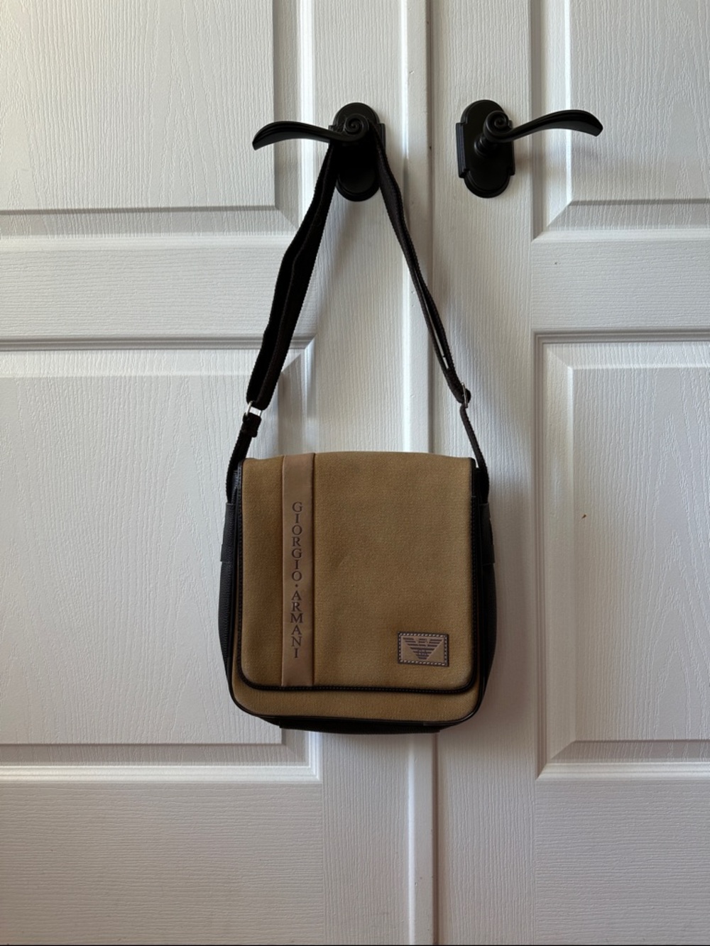 Giorgio Armani Tan and Black Messenger Bag (fake)